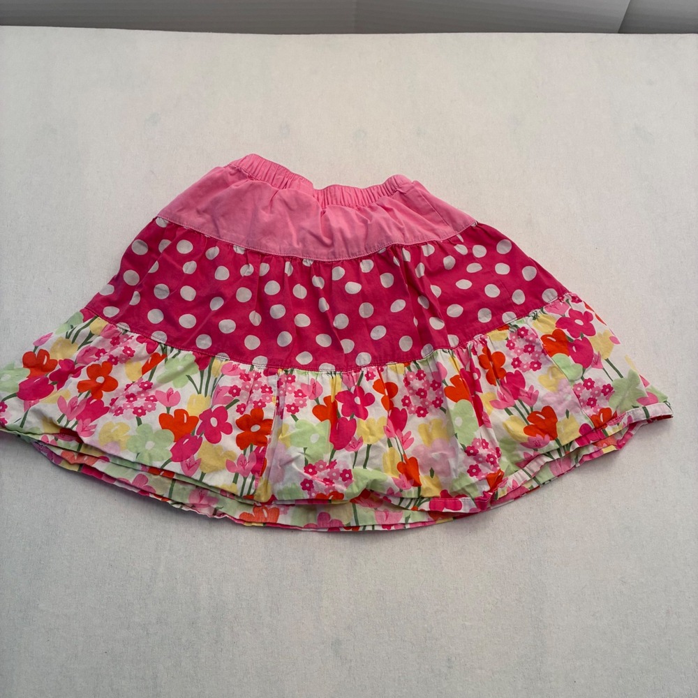 Gymboree Girls Pink Polka Dot Floral Tiered Cotton Skirt Size 4